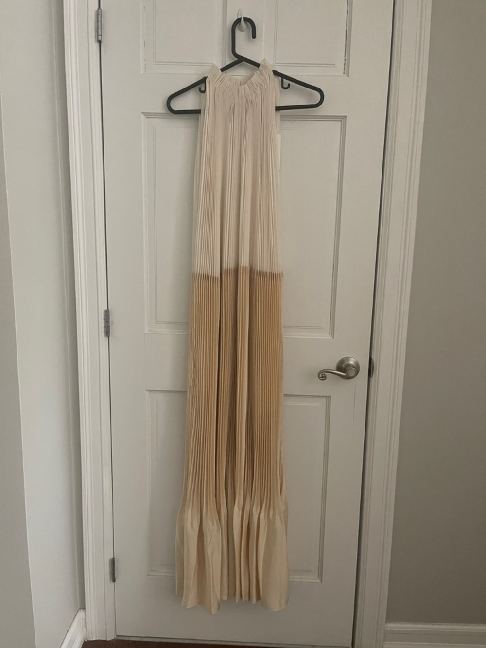 COS Two-Tone Pleated Maxi Dress in Cream and Tan